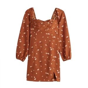 Abercrombie & Fitch Long-Sleeve Draped Bodice Mini Dress in Orange Spice